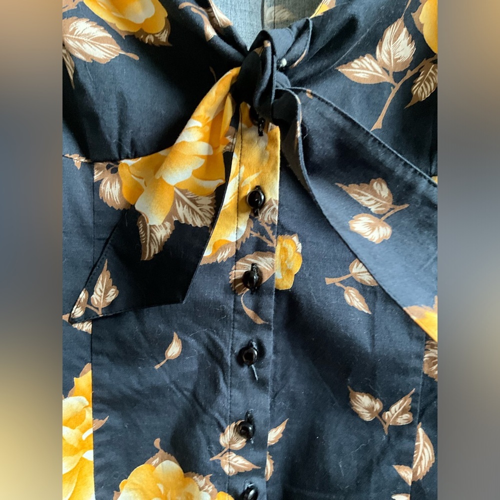 Anthropologie black/gold Odille button front puff sleeve top, size 2 (MSRP $88) - Picture 4 of 5